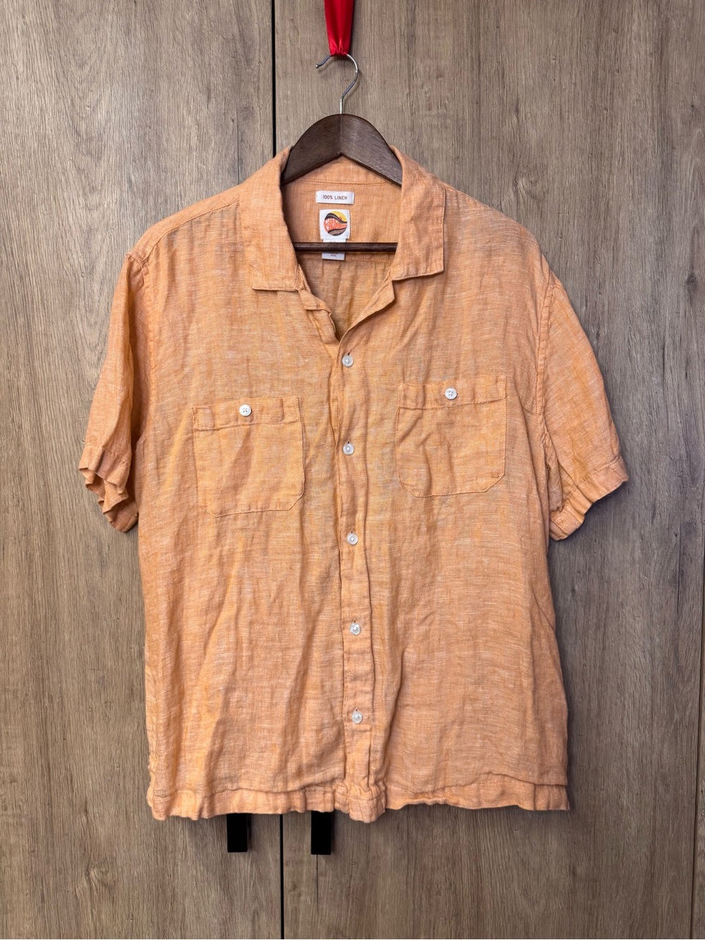 C&C California Men's Boxy Orange Short-Sleeve Linen Button-Down Shirt XL Resort